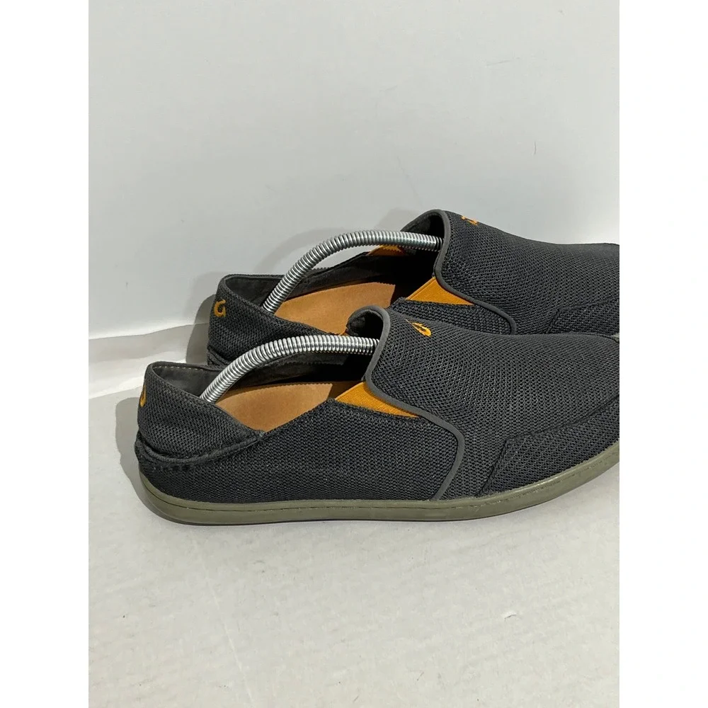 Olukai Nohea Mesh Mens Charcoal‎ Gray Orange Slip On Shoes Drop-In Heel Loafers